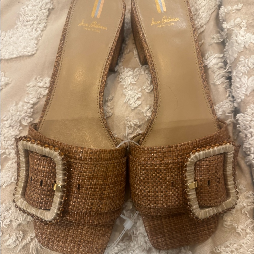 Sam Edelman Tan Woven Mules with Buckle